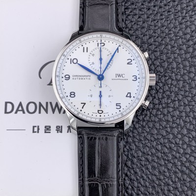 SA급 아이더블유씨 남성용 150주년 신상품 / 포르투기즈 IW371602 크로노그래프 오토매틱 Cal.69355 타입 41미리 가죽줄 화이트다이얼 IWC74316 xx