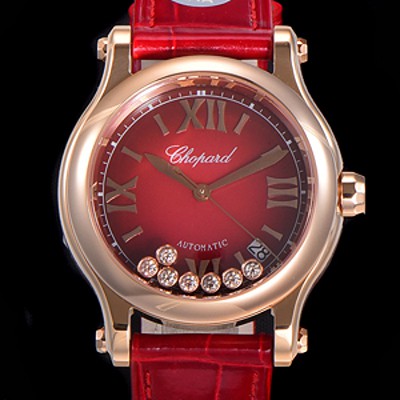 SA급 쇼파드 여성용 해피 스포츠 오토매틱 ETA2892-2 타입 36mm 래이디스/금장시계 18K로즈골드 가죽줄 래드다이얼 cho01624 xx