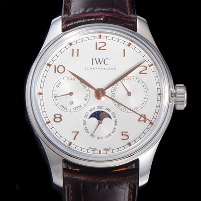 SA급 아이더블유씨 남성용 포르투기즈 IW344203 퍼페추얼 캘린더 문페이즈 오토매틱 42mm Cal.82650 타입 가죽줄 화이트다이얼   iwc94837 xx