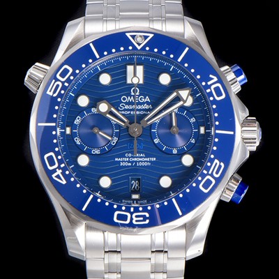 SA급 오메가 남성용 씨마스터 디버 300M 코엑시얼 크로노그래프 P. 9900타입 44mm 러버우레탄밴드 블루다이얼   omg98746 xx
