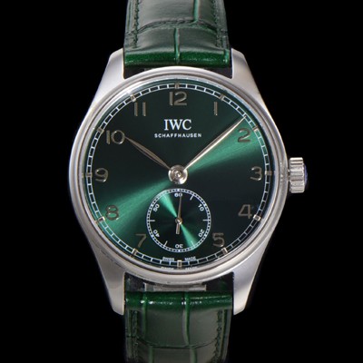 SA급 아이더블유씨 남성용 포르투기즈 IW358310 오토매틱 수정형 82200타입 무브 40.4mm 가죽줄 그린 다이얼  iwc26318 xx