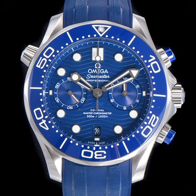 SA급 오메가 남성용 씨마스터 디버 300M 코엑시얼 크로노그래프 P. 9900타입 44mm 러버우레탄밴드 블루다이얼   omg54790 xx