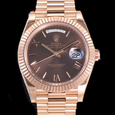 SA급 로렉스 남성용 데이데이트 18K 로즈골드 3255오토매틱 40미리 브라운다이얼 3열 브레이슬릿 rol79271 xx