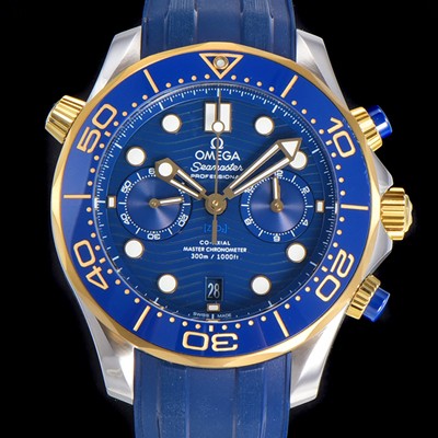 SA급 오메가 남성용 씨마스터 디버 300M 코엑시얼 크로노그래프 P. 9900타입 44mm 러버우레탄밴드 블루다이얼   omg24536 xx