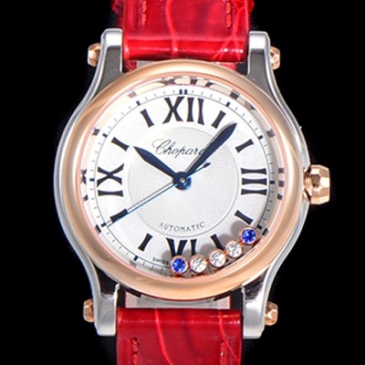 SA급 쇼파드 여성용 해피스포츠 다이아몬드 오토매틱 A2892-2 타입 30mm 금장시계 가죽줄 화이트다이얼 cho85307 xx
