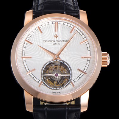 SA급 바쉐런콘스탄틴 남성용 트레디셔널 투어빌론 수동기계식 18K 로즈골드 42mm 가죽줄 화이트다이얼 vac78519 xx