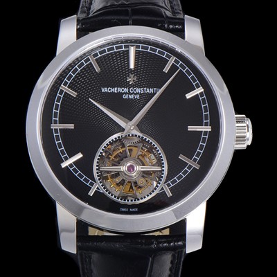 SA급 바쉐런콘스탄틴 남성용 트레디셔널 투어빌론 수동기계식 42mm 가죽줄 블랙다이얼 vac25769 xx
