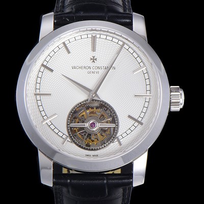SA급 바쉐런콘스탄틴 남성용 트레디셔널 투어빌론 수동기계식 42mm 가죽줄 화이트다이얼 vac28136 xx