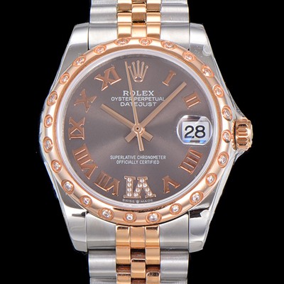 SA급 로렉스 여성용 데이져스트 로즈골드 2836오토매틱 31mm 보석/다이아 베젤 메탈줄 5열밴드 브라운다이얼 rol05183 xx