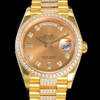 SA급 로렉스 남성용 데이데이트 오토매틱 Cal.3235타입 36mm 금장시계 옐루골드 올금 다이아베젤부착 메탈줄 골드다이얼 rol50698 xx