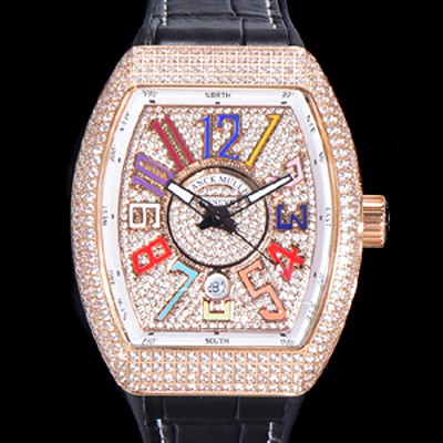 SA급 프랭크뮬러 남성용 뱅가드 오토매틱 ETA2824-2 타입 45mm 로즈골드/보석큐빅 가죽줄 보석다이얼 fra30642 xx