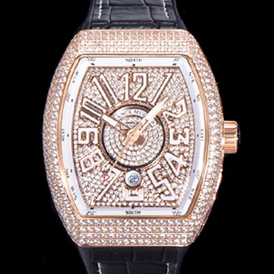 SA급 프랭크뮬러 남성용 뱅가드 오토매틱 ETA2824-2 타입 45mm 로즈골드/보석큐빅 가죽줄 보석다이얼 fra20147 xx