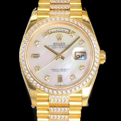 SA급 로렉스 남성용 데이데이트 오토매틱 Cal.3235타입 36mm 금장시계 옐루골드 올금 다이아베젤부착 메탈줄 화이트 자게다이얼 rol47930 xx