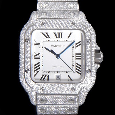 SA급 까르띠에 남성용 산토스 쥬얼 다이아몬드 셋팅 베젤 40mm 화이트 다이얼 오토매틱 무브먼트 CAR40183 xx