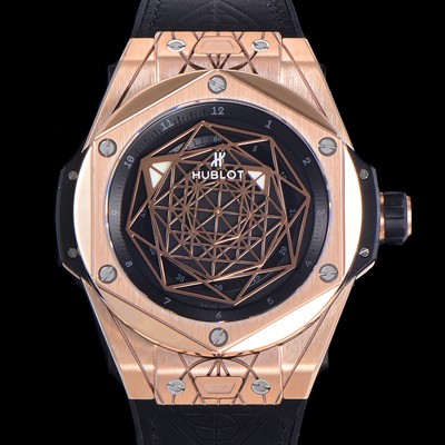 SA급 휴블렛 남성용 빅뱅 쌍 블루 오토매틱 HUB1213타입 45미리 18K 로즈골드 가죽/우레탄 믹스밴드 블랙다이얼 hub64531 xx