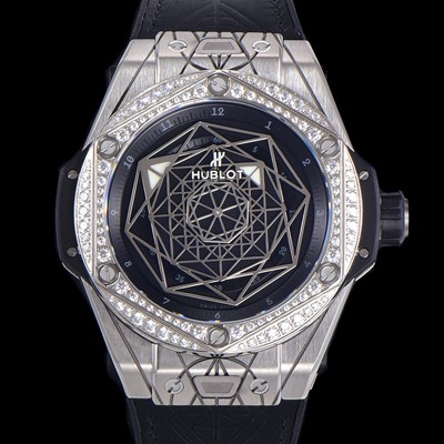 SA급 휴블렛 남성용 빅뱅 쌍 블루 티타늄 오토매틱 HUB1213타입 45미리 다이아몬드/보석 케이스 가죽/우레탄 믹스밴드 블랙다이얼 hub16359 xx