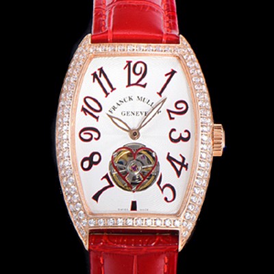 SA급 프랭크뮬러 여성용 상트레 커백스 오토매틱 보석/다이아 케이스 여성용시계 18K 로즈골드 가죽줄 화이트다이얼  fra69430 xx