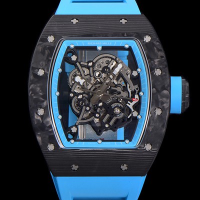 SA급 리차드밀레 남성용 RM055 NTPT 카본케이스 기계식 수동형 50미리 스켈레톤 블루다이얼 RIC09612 xx