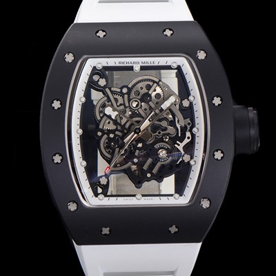 SA급 리차드밀레 남성용 RM055 블랙 PVD코딩 스켈레톤 다이얼 러버 스트랩 기계식 수동형 무브먼트 RIC07172 xx