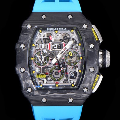 SA급 리차드밀레 남성용 플라이백 RM11-03 오버사이즈 데이트 크로노그래프레드 포지드 카본 케이스 스켈레톤 다이얼 오토매틱 무브먼트 RIC08703 xx