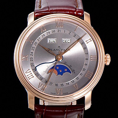 SA급 블랑팡 남성용 빌레레 퀀탬 컴플레트 문페이즈 Cal.6654 오토매틱 40미리 블랙가죽줄 18K 로즈골드 그레이다이얼 BLA14151 xx
