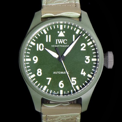 SA급 아이더블유씨 남성용 파일럿 IW329802 오토매틱 43.8mm 세라믹 재질 나토천/러버 믹스 그린 다이얼 iwc29053 xx