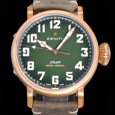 SA급 제니스 남성용 파일럿 29.2430.679/63.I001 타입 20 애드벤쳐 브론져제질 오토매틱 9015무브 45미리 가죽시계 그린다이얼 ZEN72812 xx