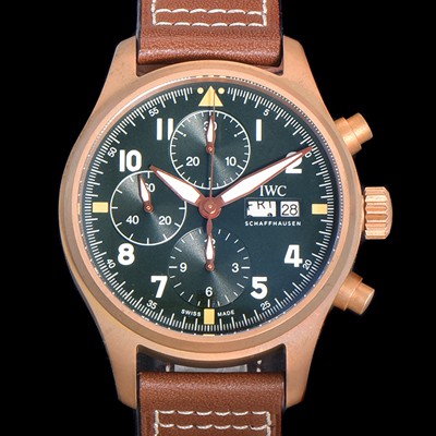 SA급 아이더블유씨 남성용 파일럿 워치 브론즈 IW387902 스핏파이어 크로노그래프 41미리 그린다이얼 오토매틱 무브먼트 IWC53355 xx
