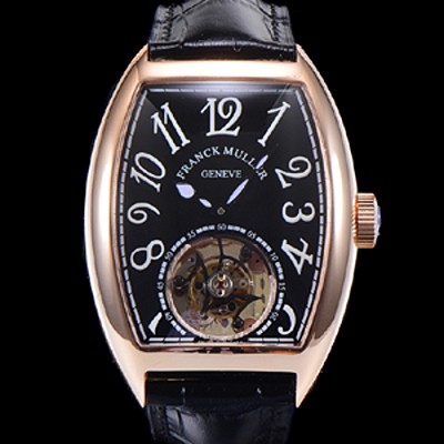 SA급 프랭크뮬러 남성용 그랜드 컴플리케이션 뚜르비용 18K 로즈골드 가죽줄 블랙다이얼 FRA70350 xx