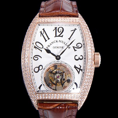 SA급 프랭크뮬러 남성용 그랜드 컴플리케이션 보석/다이아 셋팅 뚜르비용 18K 로즈골드 가죽줄 화이트다이얼 FRA70328 xx