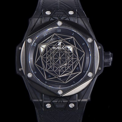 SA급 휴블렛 남성용 빅뱅 쌍 블루 티타늄 PVD 오토매틱 HUB1213타입 45미리 가죽/우레탄 믹스밴드 블랙다이얼 hub38783 xx