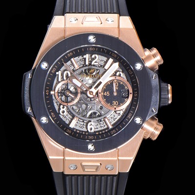 SA급 휴블렛 남성용 빅뱅 유니코 킹골드 크로노그래프 441.OM.1180.RX 로즈골드 세라믹 베젤 HUB1280 오토매틱 므브먼트 44mm 러버밴드 스켈레톤다이얼 hub38961 xx