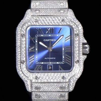 SA급 까르띠에 남성용 산토스 쥬얼 다이아몬드 셋팅 베젤 40mm 블루다이얼 오토매틱 무브먼트 CAR40187 xx
