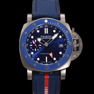 SA급 파네라이 남성용 서브머시블 GMT 루나로사 티타니오 PAM01507 티타늄소재 42mm 오토매틱 Cal P. 900 타입 블루 다이얼 pan5228 xx