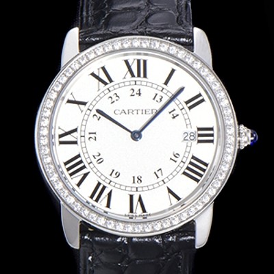 SA급 까르띠에 남여공용 롱드 더 솔로 WR000551  쿼츠 므브먼트 36미리 큐빅베젤 악어가죽줄 화이트다이얼 CAR11556 xx