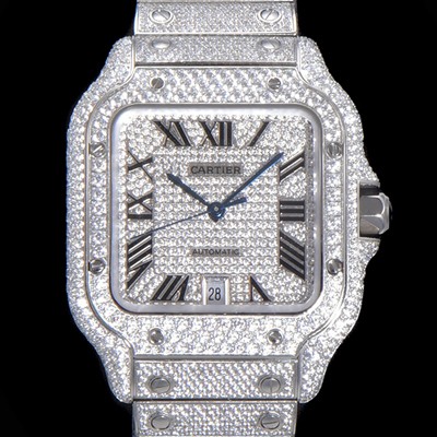 SA급 까르띠에 남성용 산토스 쥬얼 다이아몬드 셋팅 베젤 40mm 큐빅/보석 다이얼 오토매틱 무브먼트 CAR40192 xx