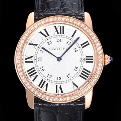 SA급 까르띠에 남여공용 롱드 더 솔로 WR000651  쿼츠 므브먼트 36미리 로즈골드 큐빅베젤 악어가죽줄 화이트다이얼 CAR11560 xx