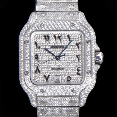 SA급 까르띠에 남성용 산토스 쥬얼 다이아몬드 셋팅 베젤 40mm 큐빅/보석 다이얼 오토매틱 무브먼트 CAR40195 xx