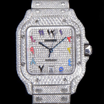 SA급 까르띠에 남성용 산토스 쥬얼 다이아몬드 셋팅 베젤 40mm 큐빅/보석 다이얼 오토매틱 무브먼트 CAR40199 xx