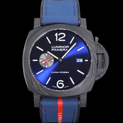 SA급 파네라이 남성용 루미노르 마리나 카보텍 루나로사 PAM01529 44mm 오토매틱 Cal.P.9010 타입 우레탄줄 블루 다이얼 pan5227 xx
