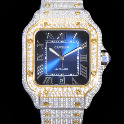 SA급 까르띠에 남성용 산토스 쥬얼 다이아몬드 셋팅 베젤 40mm 네이비 다이얼 오토매틱 무브먼트 CAR46583 xx