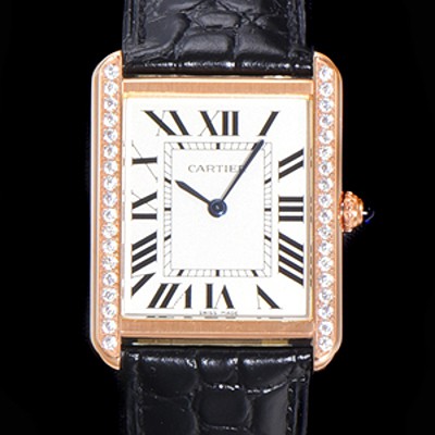 SA급 까르띠에 남성용 탱크 WJTA0015 로마 인덱스 34.8mm 화이트 다이얼 로즈골드 커플용 악어가죽 쿼츠 무브먼트 CAR01583 xx