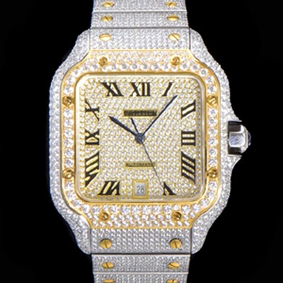 SA급 까르띠에 남성용 산토스 쥬얼 다이아몬드 셋팅 베젤 40mm 큐빅/보석 다이얼 오토매틱 무브먼트 CAR42604 xx