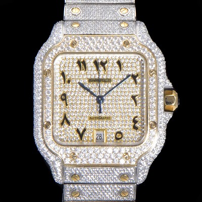 SA급 까르띠에 남성용 산토스 쥬얼 다이아몬드 셋팅 베젤 40mm 큐빅/보석 다이얼 오토매틱 무브먼트 CAR40206 xx