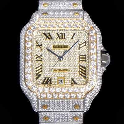 SA급 까르띠에 남성용 산토스 쥬얼 다이아몬드 셋팅 베젤 40mm 큐빅/보석 다이얼 오토매틱 무브먼트 CAR40437 xx