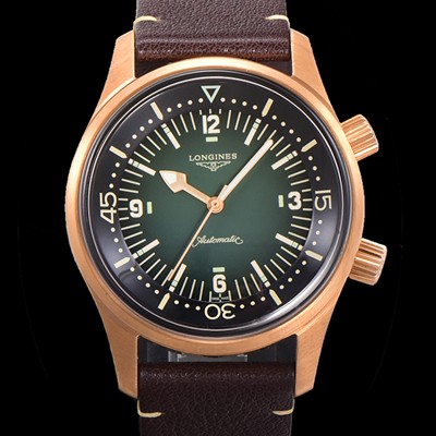 SA급 론진 남성용 해리티지 오토매틱 Cal.L888.5 타입 42mm 브론즈케이스 가죽줄 그린다이얼 lon5131 xx