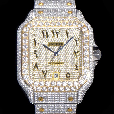 SA급 까르띠에 남성용 산토스 쥬얼 다이아몬드 셋팅 베젤 40mm 큐빅/보석 다이얼 오토매틱 무브먼트 CAR40439 xx