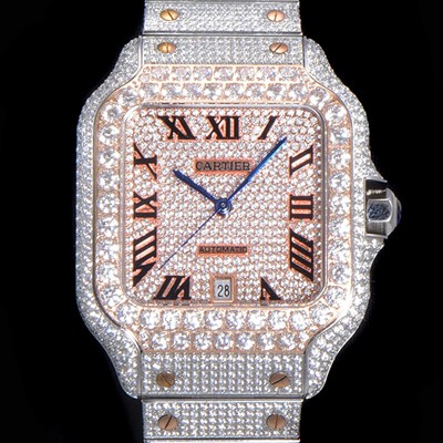 SA급 까르띠에 남성용 산토스 쥬얼 다이아몬드 셋팅 베젤 40mm 큐빅/보석 다이얼 오토매틱 무브먼트 CAR40442 xx
