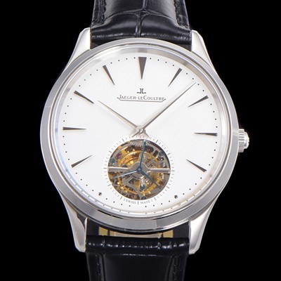 SA급 예거 르꿀르뜨 남성용 마스터 울트라 씬 투어빌론 43mm 가죽줄 화이트다이얼 jag3991 xx