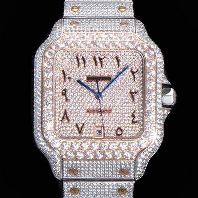 SA급 까르띠에 남성용 산토스 쥬얼 다이아몬드 셋팅 베젤 40mm 큐빅/보석 다이얼 오토매틱 무브먼트 CAR40444 xx